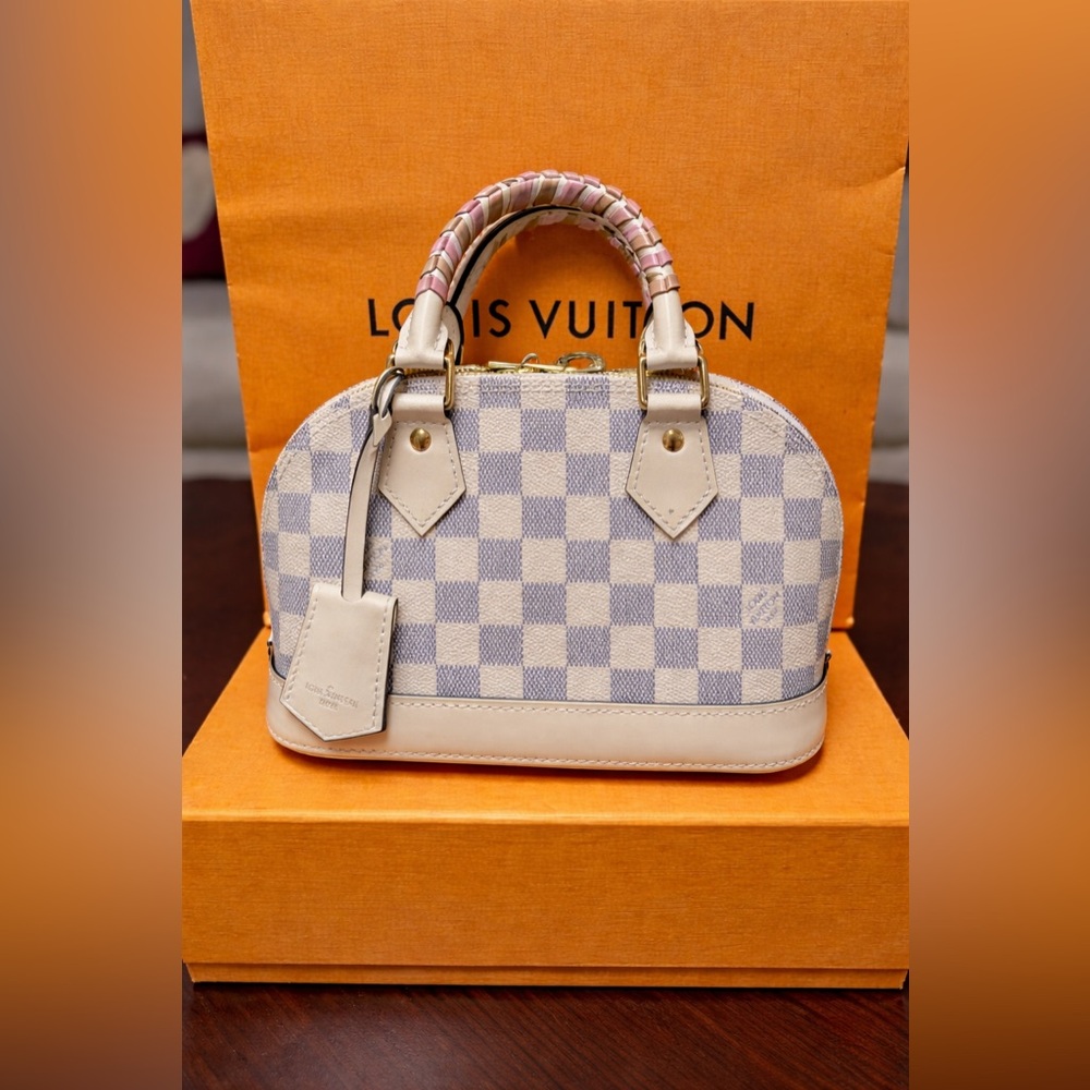 💯 Authentic Louis Vuitton Alma BB Damier Azur Braided Handles (Model N45294)Pink - Picture 3 of 17